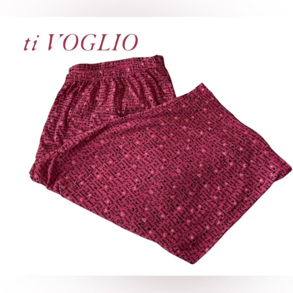 5X TiVOGLIO 100% Cotton Sleep/ Lounge Pants; Deep Pink with Script & Heart Print